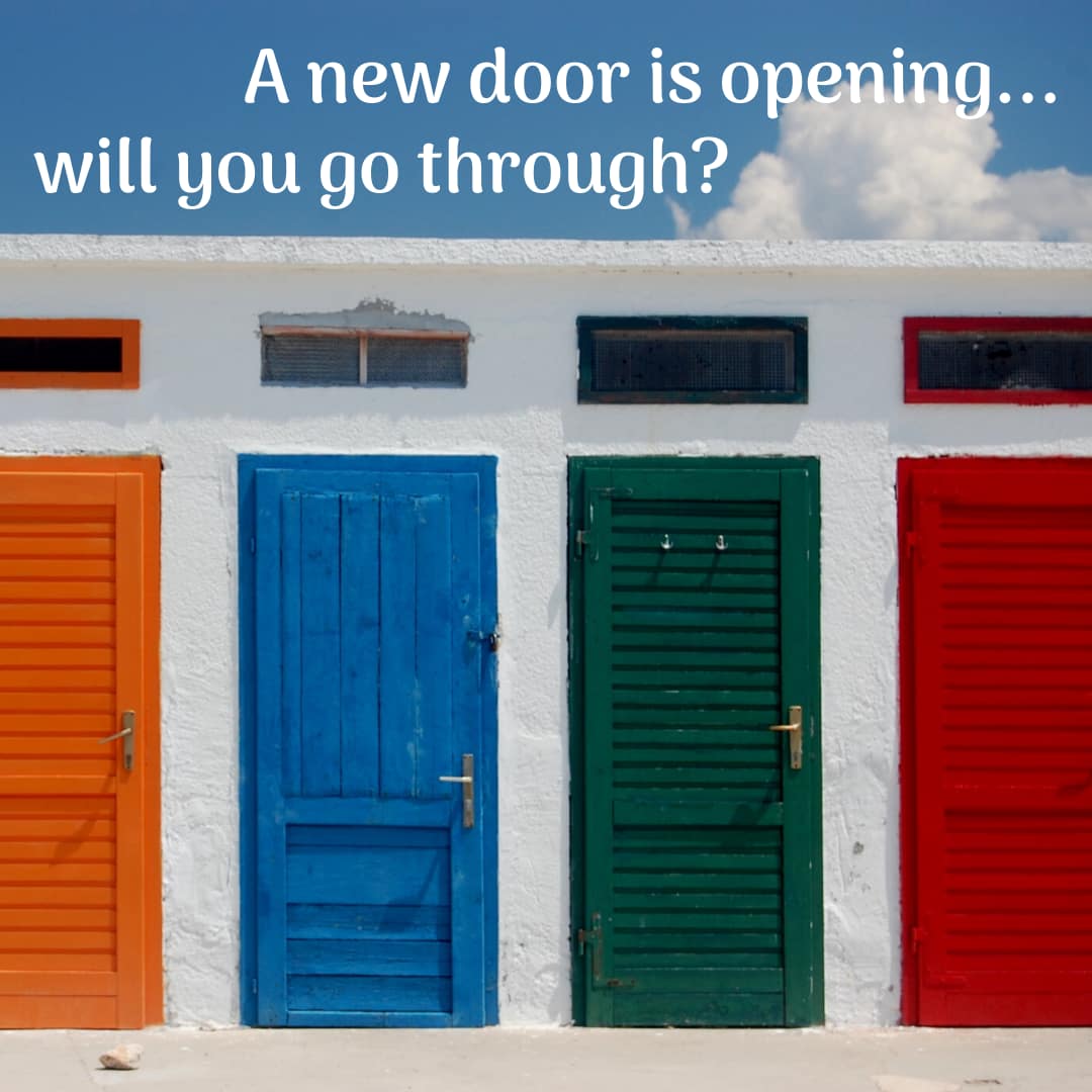 four brightly colored doors to choose from